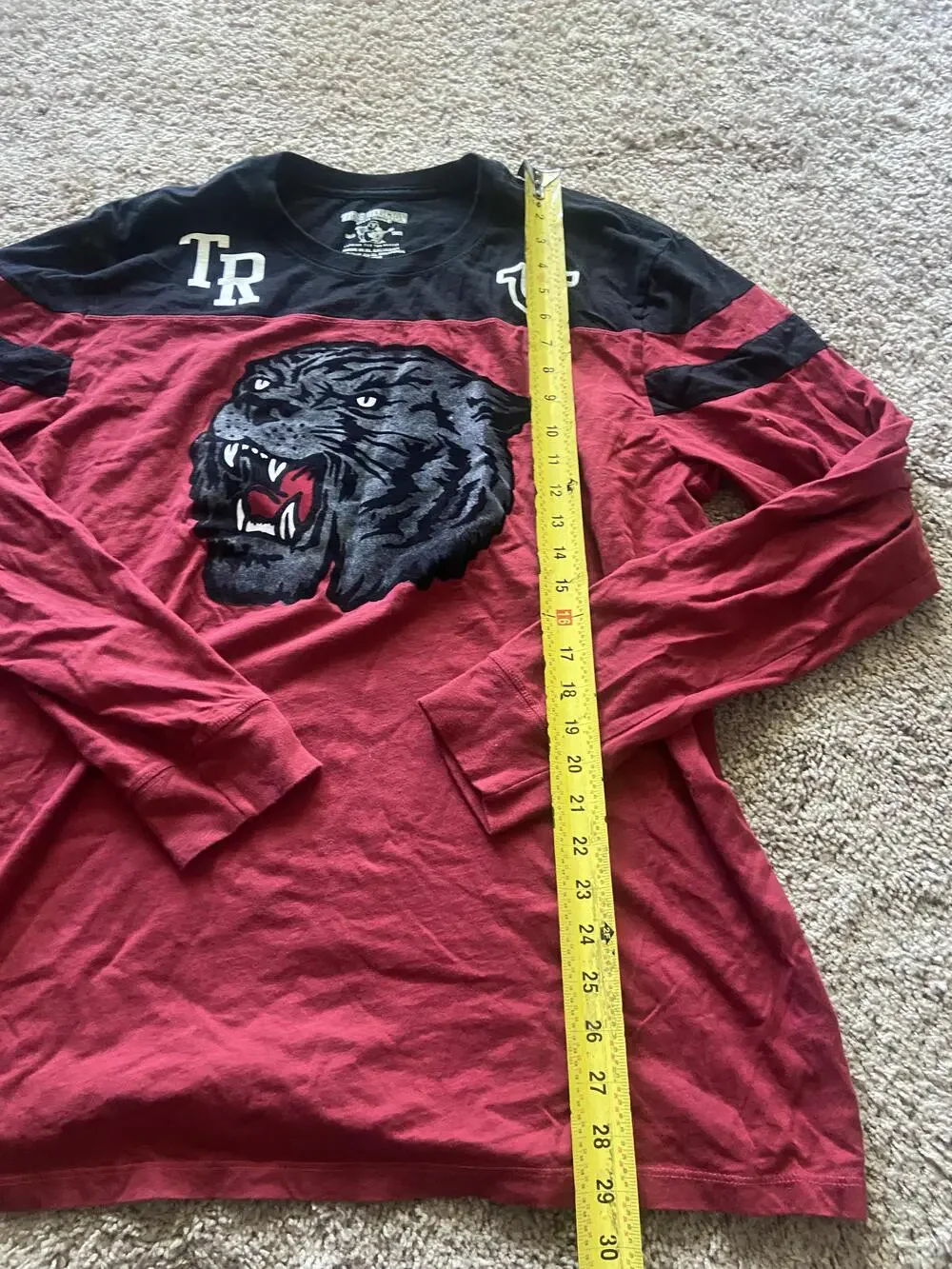 True Religion Shirt Mens 2XL Red Black Panther Graphic Crewneck Long Sleeve Tee